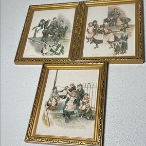 Vtg Ronald Embleton Small Framed Print of Victorian Children Playing Set 3